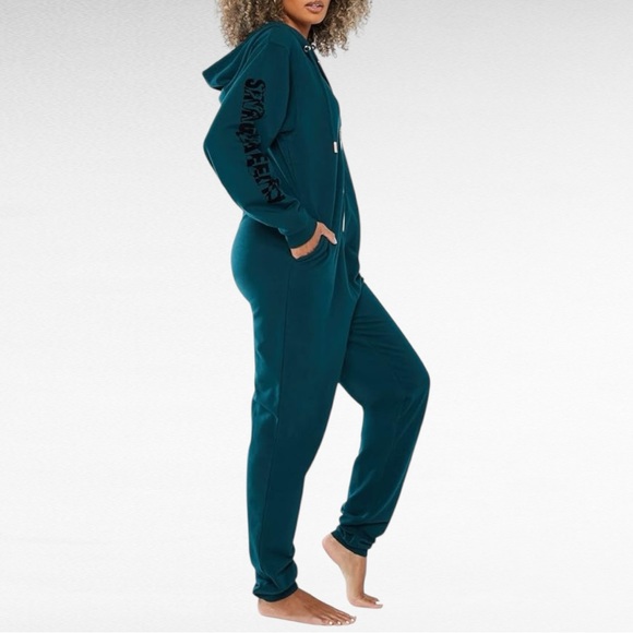 Forever Savage X Fenty | Hunter Green Hooded Showgirl Comfy Jumpsuit Onesie - Picture 7 of 7